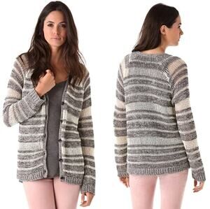 Rag & Bone Caterina Stripe Button Cardigan Sweater in Gray/Cream size XS
